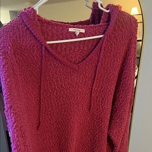 Maurices Plush Hooded Knit Sweater in Berry